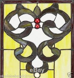 36.5 Victorian Symmetry Tiffany Style Stained Glass Window Panel
