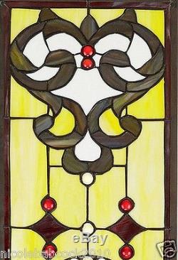 36.5 Victorian Symmetry Tiffany Style Stained Glass Window Panel