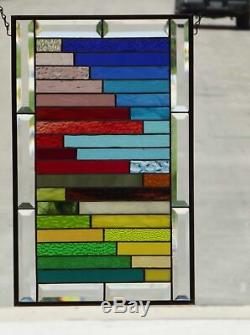 36 PRETTY COLORS Beveled Stained Glass Window Panel 21 1/2 x 13 1/2