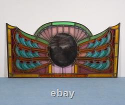 36 Wide Antique Belgian Art Deco Stained Glass Panel of Bruges withCopper Frame