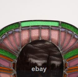 36 Wide Antique Belgian Art Deco Stained Glass Panel of Bruges withCopper Frame