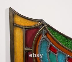 36 Wide Antique Belgian Art Deco Stained Glass Panel of Bruges withCopper Frame