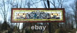 36W x 10H Handcrafted Jeweled beveled stained glass window panel