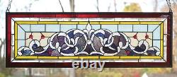 36W x 12H Handcrafted Jeweled beveled stained glass window panel