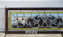 36W x 12H Handcrafted Jeweled beveled stained glass window panel