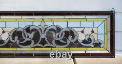 36W x 12H Handcrafted Jeweled beveled stained glass window panel