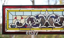 36W x 12H Handcrafted Jeweled beveled stained glass window panel