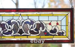 36W x 12H Handcrafted Jeweled beveled stained glass window panel