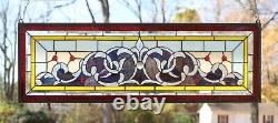 36W x 12H Handcrafted Jeweled beveled stained glass window panel