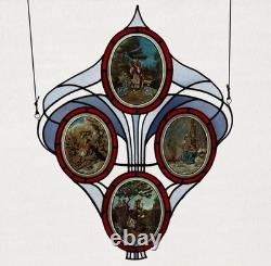 38 Tall Large Antique French Art Nouveau Stained/Leaded Glass Panel 4 Seasons