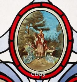 38 Tall Large Antique French Art Nouveau Stained/Leaded Glass Panel 4 Seasons