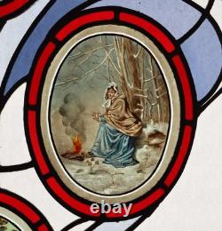 38 Tall Large Antique French Art Nouveau Stained/Leaded Glass Panel 4 Seasons