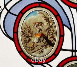38 Tall Large Antique French Art Nouveau Stained/Leaded Glass Panel 4 Seasons