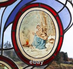 38 Tall Large Antique French Art Nouveau Stained/Leaded Glass Panel 4 Seasons
