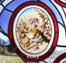 38 Tall Large Antique French Art Nouveau Stained/Leaded Glass Panel 4 Seasons