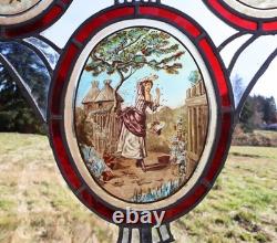 38 Tall Large Antique French Art Nouveau Stained/Leaded Glass Panel 4 Seasons