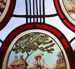38 Tall Large Antique French Art Nouveau Stained/Leaded Glass Panel 4 Seasons