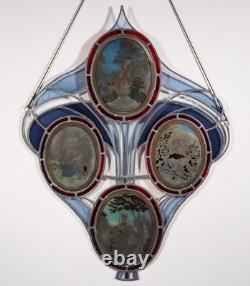 38 Tall Large Antique French Art Nouveau Stained/Leaded Glass Panel 4 Seasons