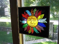 3D Smiling Sun Stained Glass Windows Panel Original