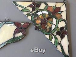 3pc Set Stained Glass Corner Window Panels 10 Wide Pair And Matching Ctr Panel