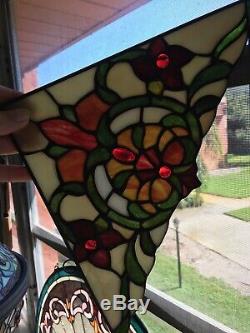 3pc Set Stained Glass Corner Window Panels 10 Wide Pair And Matching Ctr Panel