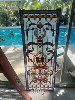 4 Foot European Antique Style Manor Estate Stained Glass Window Panel Authentic