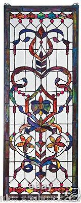 4 Foot European Antique Style Manor Estate Stained Glass Window Panel Authentic