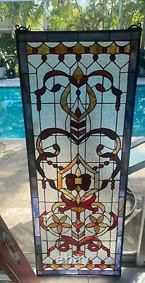 4 Foot European Antique Style Manor Estate Stained Glass Window Panel Authentic