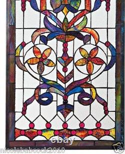 4 Foot European Antique Style Manor Estate Stained Glass Window Panel Authentic