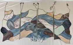 4 Vintage Leaded Stained Glass Hanging Window Panels Iridescent Mosaic Puzzle