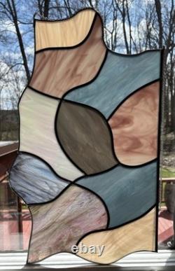 4 Vintage Leaded Stained Glass Hanging Window Panels Iridescent Mosaic Puzzle