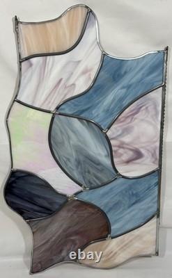 4 Vintage Leaded Stained Glass Hanging Window Panels Iridescent Mosaic Puzzle