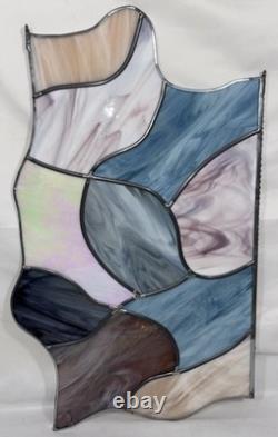 4 Vintage Leaded Stained Glass Hanging Window Panels Iridescent Mosaic Puzzle