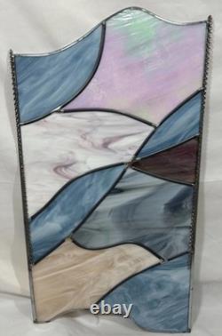 4 Vintage Leaded Stained Glass Hanging Window Panels Iridescent Mosaic Puzzle