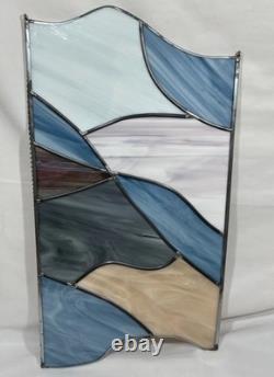 4 Vintage Leaded Stained Glass Hanging Window Panels Iridescent Mosaic Puzzle