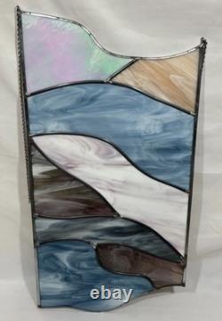 4 Vintage Leaded Stained Glass Hanging Window Panels Iridescent Mosaic Puzzle