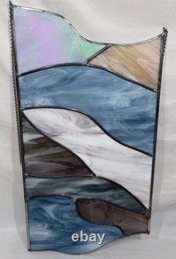 4 Vintage Leaded Stained Glass Hanging Window Panels Iridescent Mosaic Puzzle