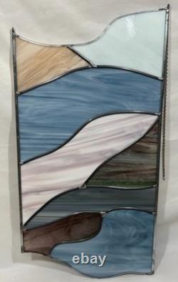 4 Vintage Leaded Stained Glass Hanging Window Panels Iridescent Mosaic Puzzle