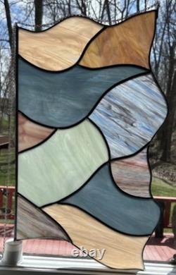 4 Vintage Leaded Stained Glass Hanging Window Panels Iridescent Mosaic Puzzle