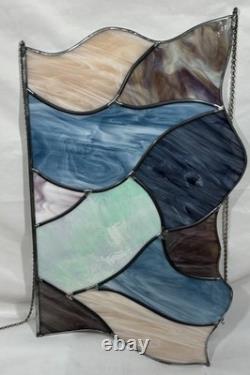 4 Vintage Leaded Stained Glass Hanging Window Panels Iridescent Mosaic Puzzle