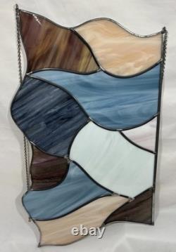 4 Vintage Leaded Stained Glass Hanging Window Panels Iridescent Mosaic Puzzle