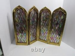 4-panel Stained Glass Decorative Screen By Valerie New In Box