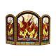 42 W x 28 H Tiffany Style Stained Glass Arch 3 Section Fireplace Screen Panel
