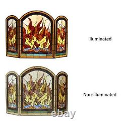 42 W x 28 H Tiffany Style Stained Glass Arch 3 Section Fireplace Screen Panel