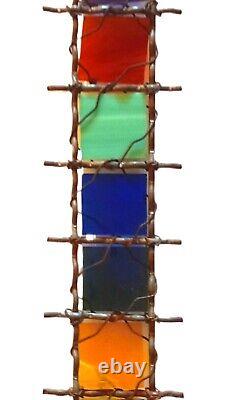 47 Stained Glass Custom Long Window Panel 21 Bright Colorful 1.75 Squares