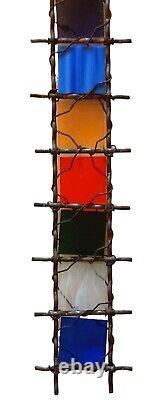 47 Stained Glass Custom Long Window Panel 21 Bright Colorful 1.75 Squares