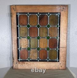 5 AVAILABLE Antique Oak Door with Leaded Stained Glass Panel & Hinged Shutter
