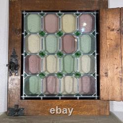 5 AVAILABLE Antique Oak Door with Leaded Stained Glass Panel & Hinged Shutter