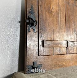 5 AVAILABLE Antique Oak Door with Leaded Stained Glass Panel & Hinged Shutter