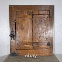 5 AVAILABLE Antique Oak Door with Leaded Stained Glass Panel & Hinged Shutter